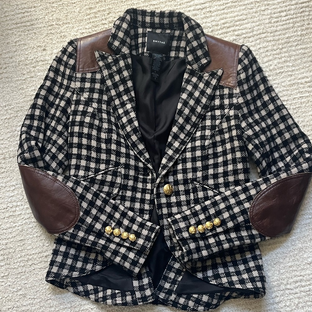 Smythe - Duchess Wool Elbow Patch Plaid Blazer - Size 2